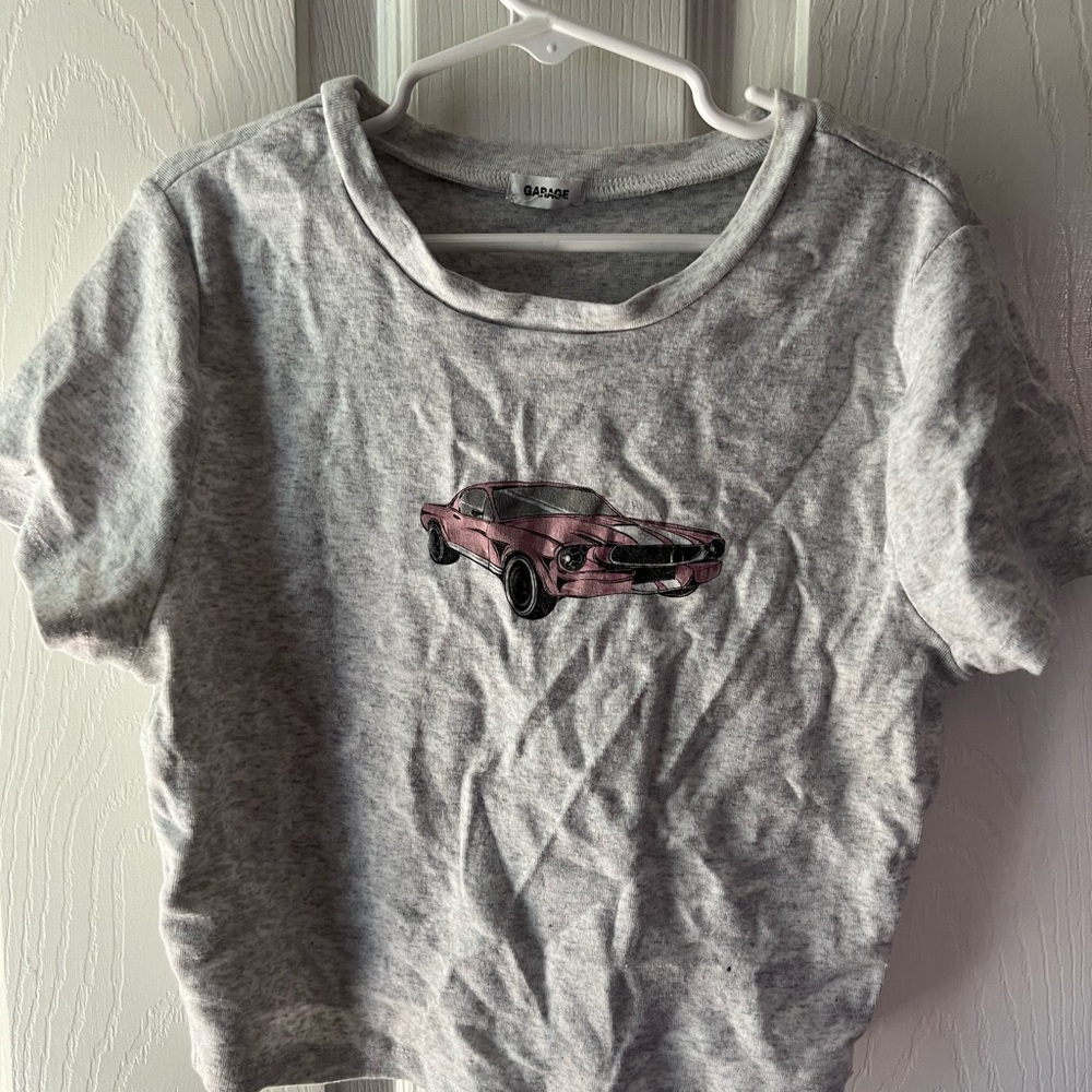 Gray T-Shirt with Pink Car Design